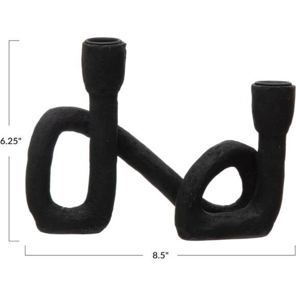 Black sculptural double taper candle holder modern resin centerpiece home decor - Picture 3 of 8